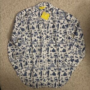 NWT Roberta Roller Rabbit Blue and White Animal Print Shirt